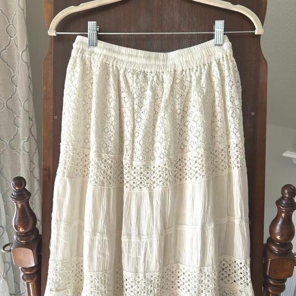 Vintage Y2K bohemian boho cream tiered lace maxi skirt size small - Picture 5 of 8